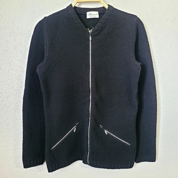 Blumarine Black Wool Blend Rhinestone Embellished Zip Up Cardigan Small - Picture 1 of 7
